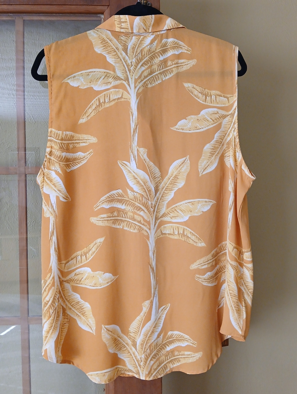 Liz Claiborne Sleeveless Tunic Top Mustard Yellow Tropical Leaf Print XL - Picture 2 of 5
